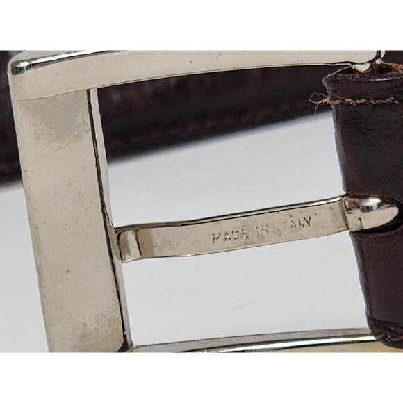 Talbots Womens Sz Large Cognac Brown Italian  Leather Belt Croc Embossed 30"-34" - Picture 7 of 13